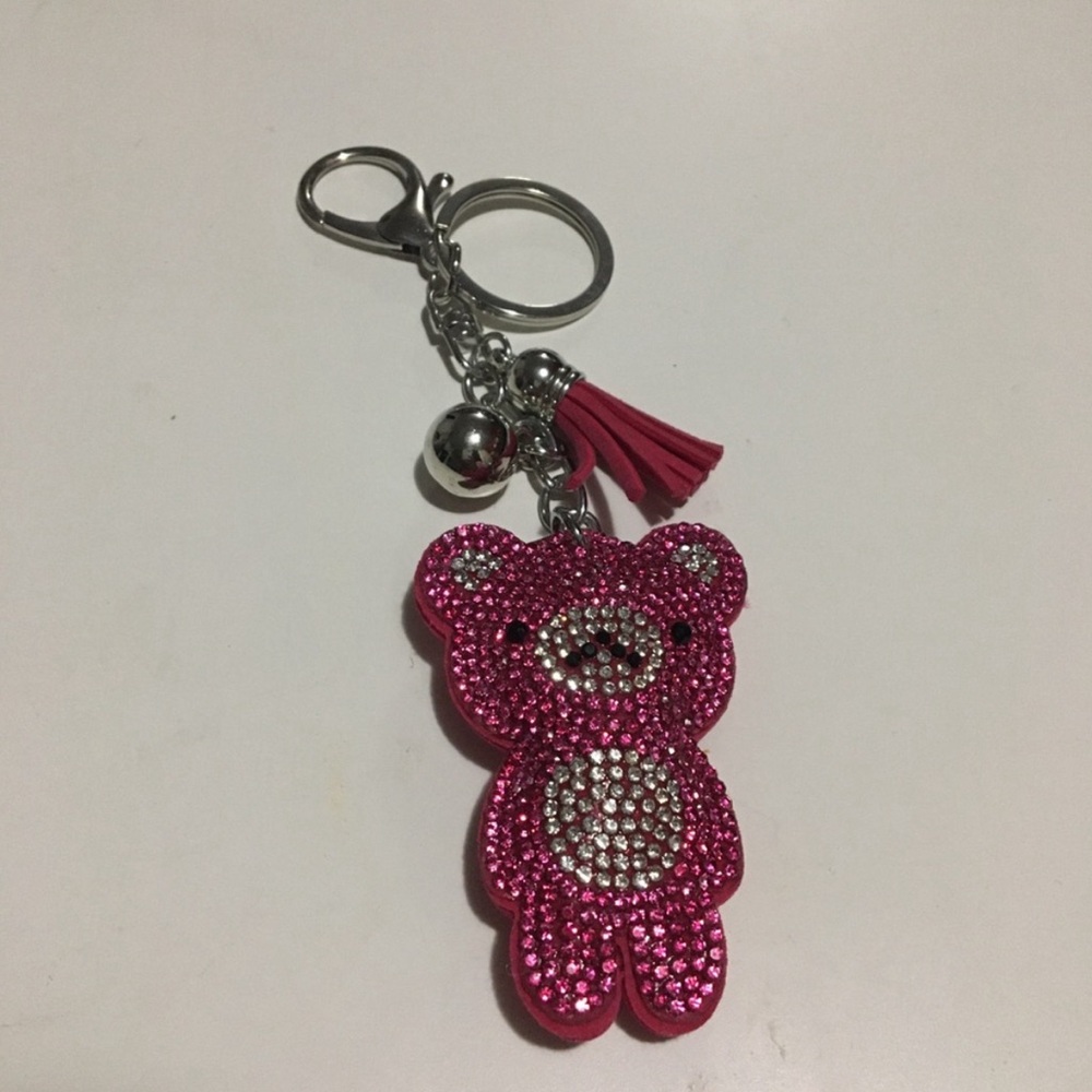 Red Rhinestone Bear Keychain